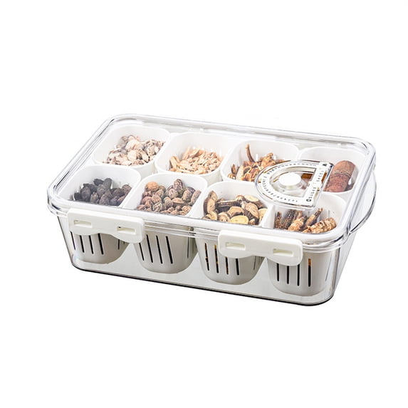Veggie Tray Divided Serving Tray with Lid, Salad Bar Container for Fridge, Portable Snack Box Container,Food Storage Organizer with 8 Strainers for Fruit,Vegetable