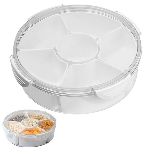 Veggie Tray with Lid for Fridge, Clear Divided Serving Tray with Dip Snackle Box Container 6-Compartment Snack Storage for Party, Reusable Dinner Fruit Platter for Refrigerator Organizer Binsharlik