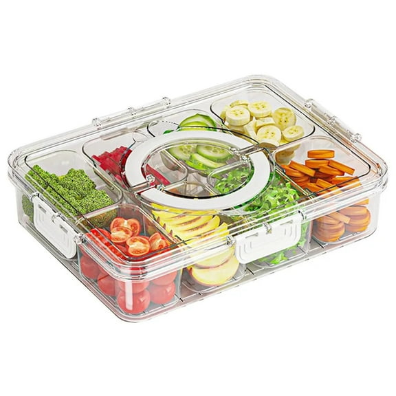 Veggie Tray with Lid and Handle, Divided Serving Tray, Snack Spinner, Portable Snackle Boxs for Candy Fruits Nuts, Clear Fridge
