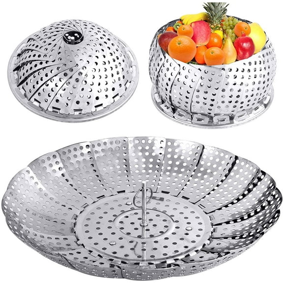 Veggie Vegetable Steamer Basket, Folding Steaming Basket, Metal Stainless Steel Steamer Basket Insert, Collapsible Steamer Baskets for Cooking Food, Expandable Fit Various Size Pot(5.3" to 8.6")