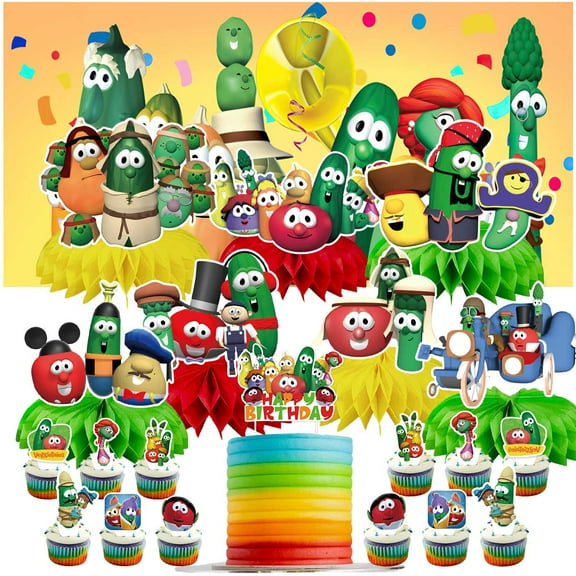 VeggieTales in the House Party Decorations Decor Supplies Honeycomb Centerpieces Table Toppers Cake Toppers for Birthday Photo Props