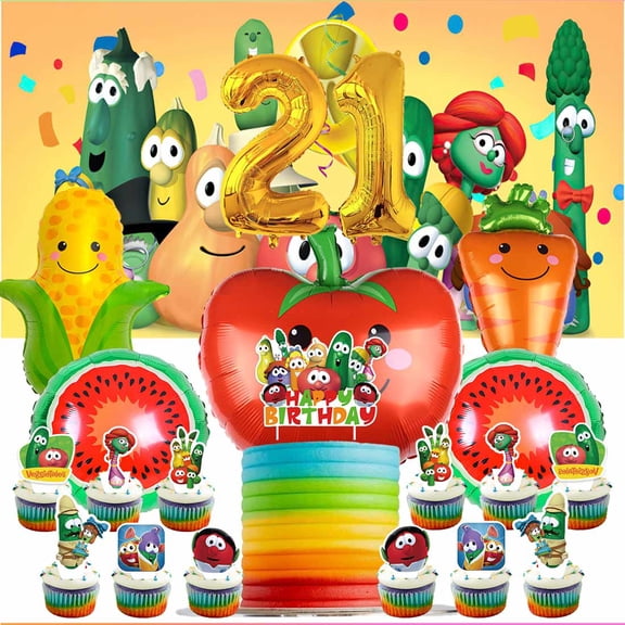 VeggieTales in the House Party Supplies Decor 21th Kit Balloons Birthday Cake Topper Banner Backdrop Decorations