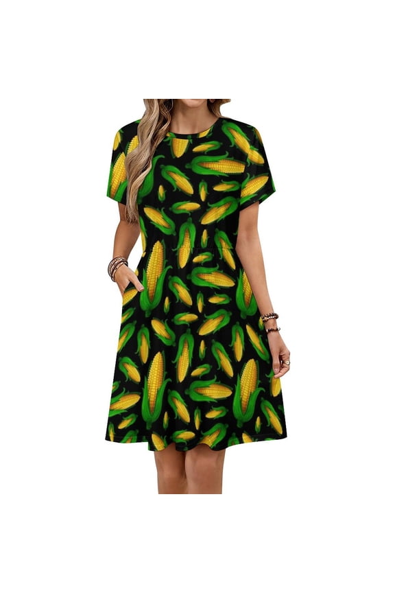 Veggiephile Corn Dress Summer Street Style Dresses Female Short Sleeve Printed Sundress