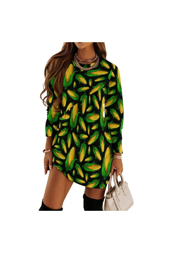 Veggiephile Corn Loose Dress Evening Dress Summer Dresses for Women Luxury Dress Long Sleeved Dress