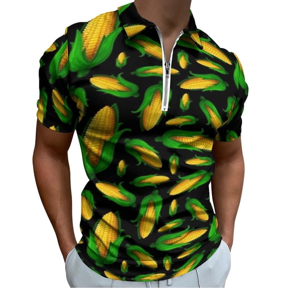 Veggiephile Corn Men Zipper T-shirt Summer Casual Short Sleeve T-shirt Top