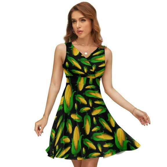 Veggiephile Corn Women's Tank Dress V Neck Sleeveless Summer Sundress