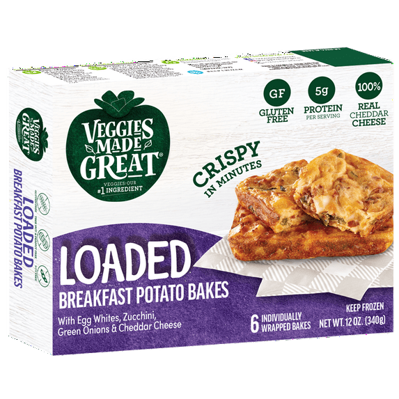 Veggies Made Great Loaded Breakfast Potato Bakes, 12 Ounce, 6 Count Box, (Frozen)