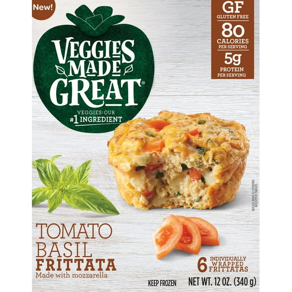 Veggies Made Great Tomato Basil Frittata, 12 Ounce, 6 Count Box, (Frozen)