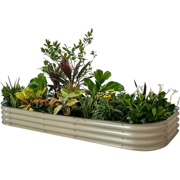 Vego Garden 11" Tall 10 in 1 9.5ft x 2.5ft Modular Metal Oval Raised Gardening Bed Pearl White