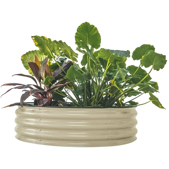 Vego Garden 11" Tall 42" Round Raised Gardening Bed Metal Planter Box Pearl White