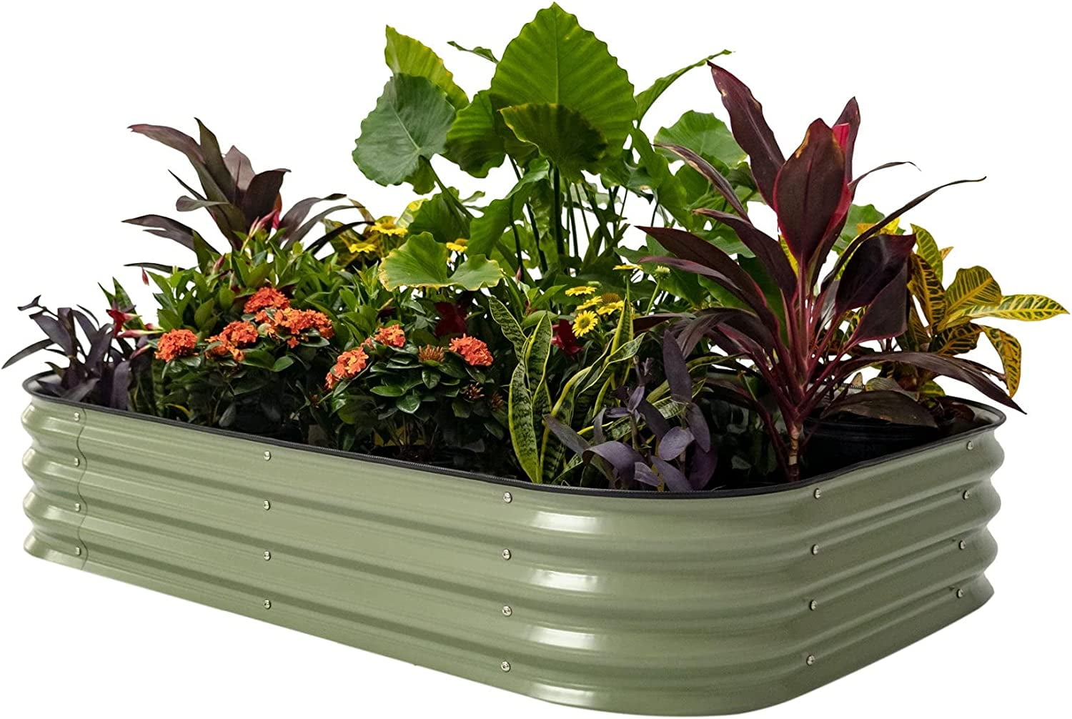 Olive Green 11" Tall Modular Metal Outdoor Raised Garden Bed