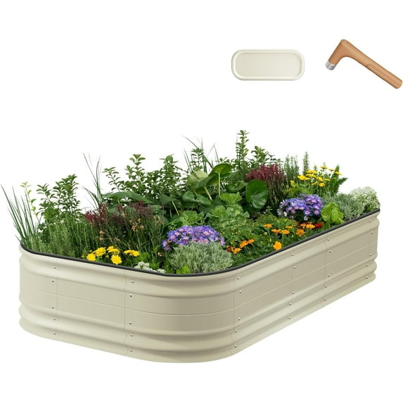 Vego Garden 17" Tall 10 in 1 Novel Metal Raised Gardening Bed Kits 8ft x 2ft Modular Planter for Vegetables Flowers Ground Box Pearl White
