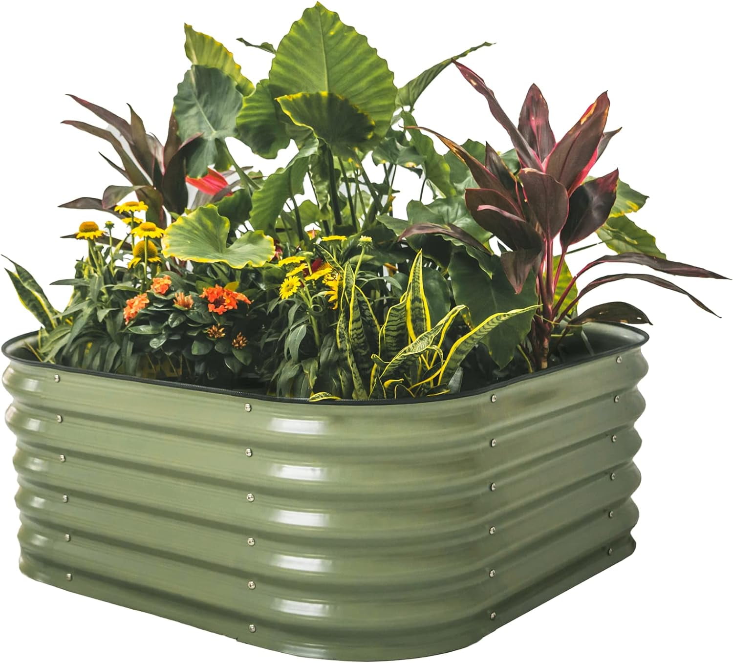 17" Tall Olive Green Modular Metal Outdoor Raised Garden Bed