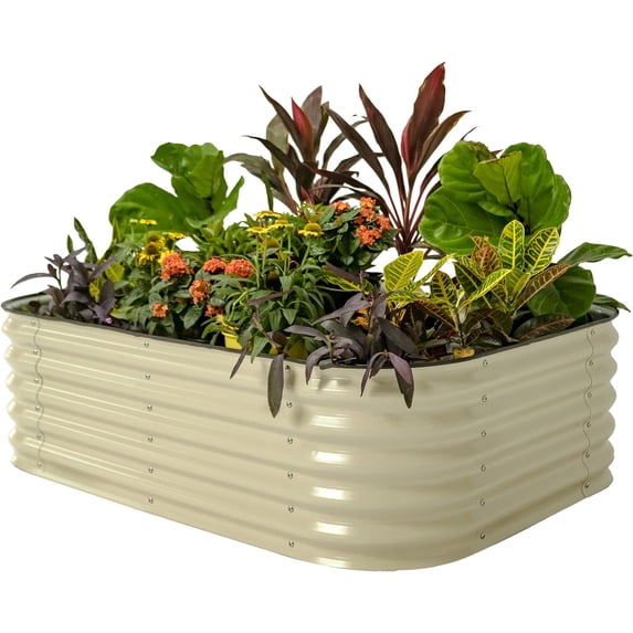 Vego Garden 17" Tall 5ftX3.5ft Raised Gardening Bed 6 in 1 Metal Outdoor Planter Box Pearl White