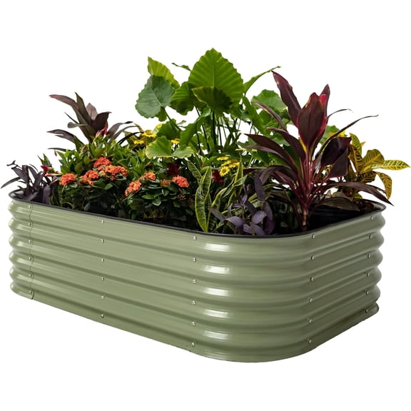 Vego Garden 17" Tall 6 in 1 3.5ftx5ft Raised Gardening Bed Metal Outdoor Planter Olive Green