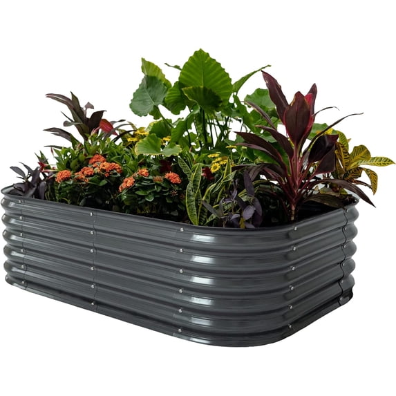 Vego Garden 17" Tall 6 in 1 Raised Gardening Bed Metal Outdoor Planter for Vegetables Galvanized Flowers Box Modern Gray