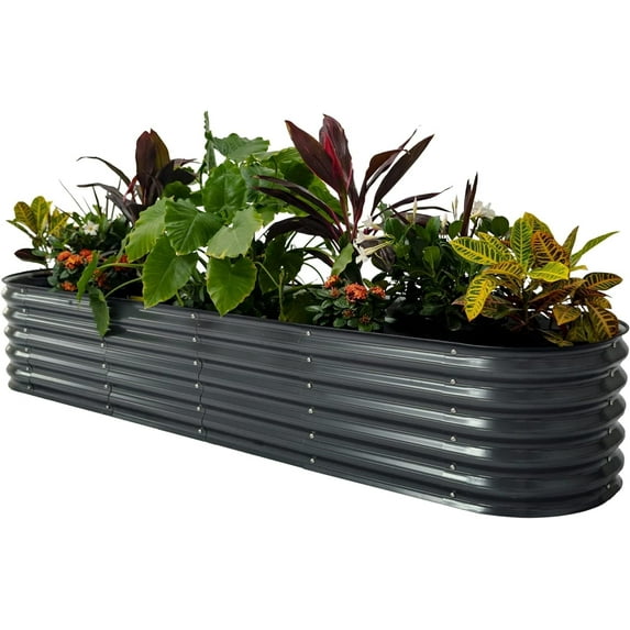 Vego Garden 17" Tall 9 in 1 Raised Gardening Bed 8ftx2ft Metal Outdoor Planter Modern Gray