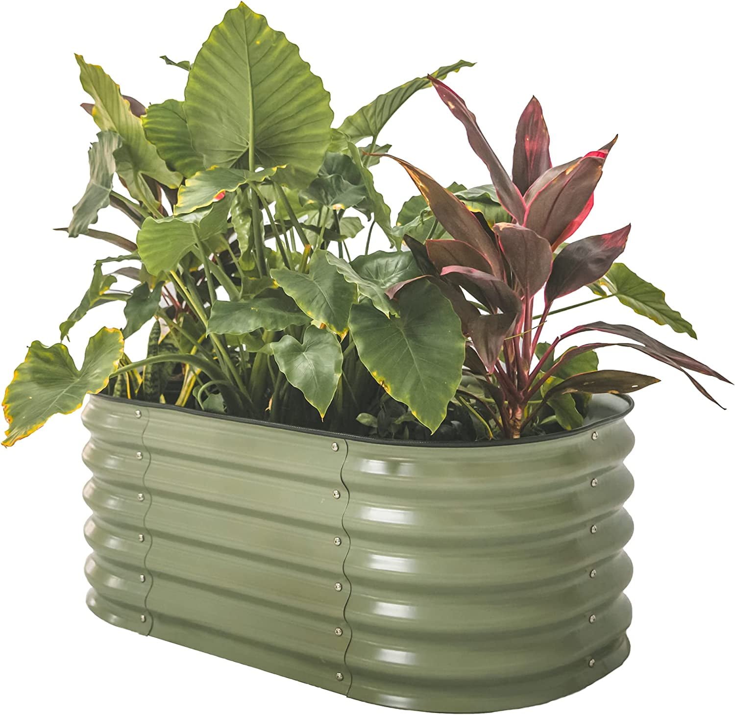 17" Tall Olive Green Metal Outdoor Raised Garden Bed for Kids