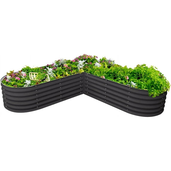 Vego Garden 17" Tall L-Shape Raised Garden Bed Metal Planter Box for Vegetables Flowers Ground Large Size