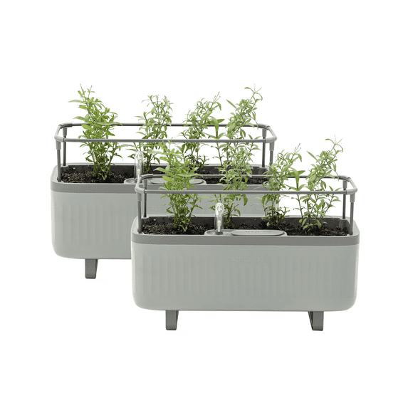 Vego Garden 2 Pack Self-Watering Herb Planter Box with Trellis Fog Gray