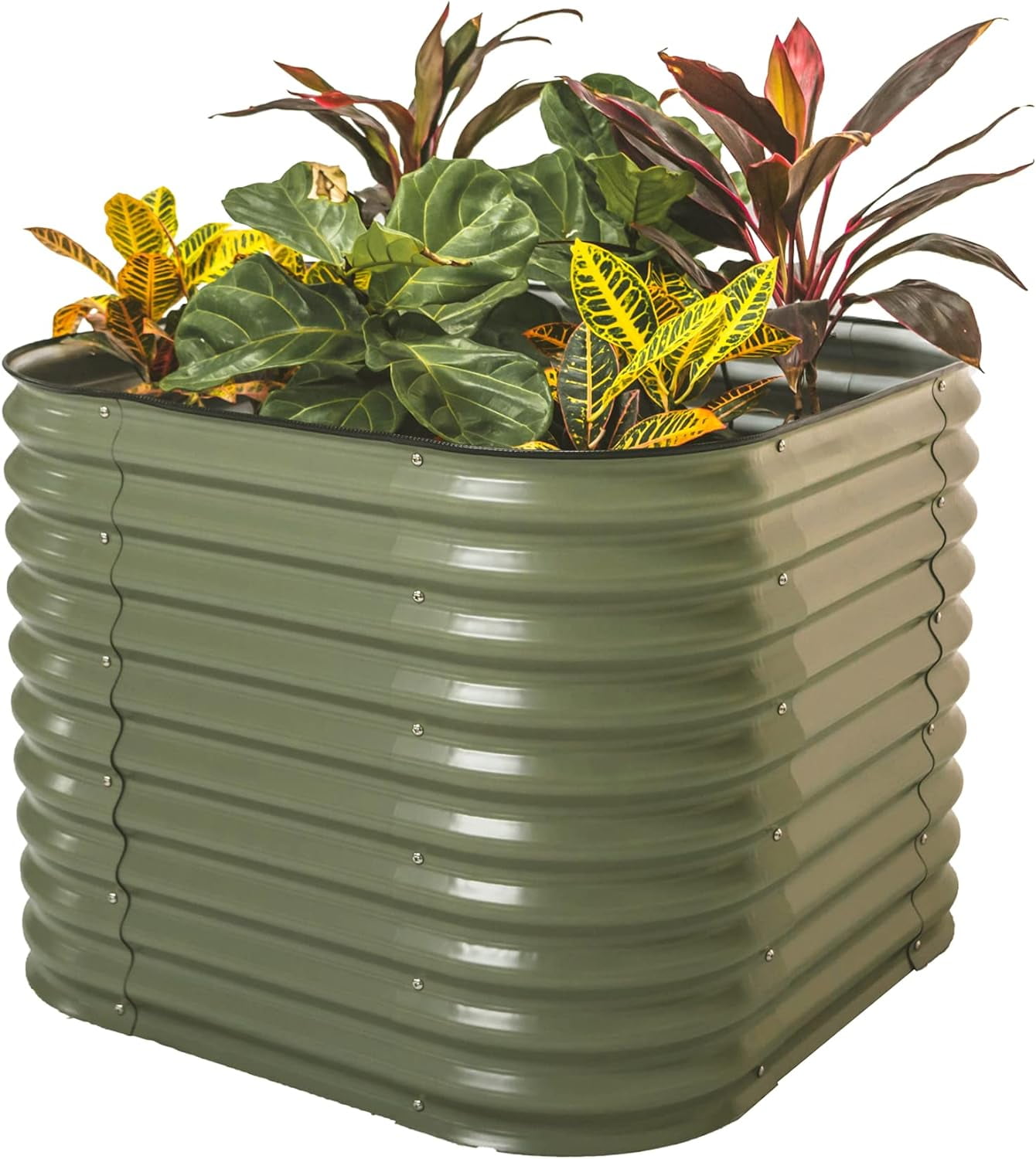 Olive Green Tall Modular Metal Outdoor Raised Garden Bed