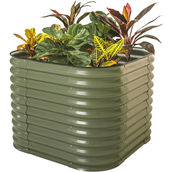 Vego Garden 32" Extra Tall 4 in 1 3.5ft x 3.5ft Modular Metal Oval Raised Garden Bed Olive Green
