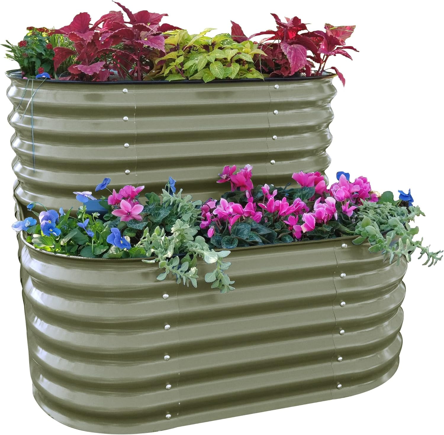 Olive Green Tiered Metal Raised Garden Bed for Outdoor Spaces