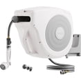 thumbnail image 1 of Vego Garden Hose Reel Retractable Hi-Flow x 100ft Wall Mounted Automatic Rewind, Any Length Lock with 9 Patterns Sprayer Nozzle, Quick Connector and Adjustable shot Nozzle-Cloud White, 1 of 8