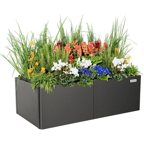 Vego Garden Modern Raised Garden Bed 17" Tall 27" x 53" Heavy Planter Box for Trees Plants Flowers Double-Walled Metal Planters for Commercial Residential Patio, Urban Charcoal