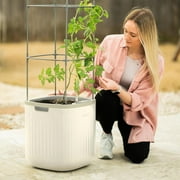 Vego Garden Planters for Outdoor & Indoor Plants, Large Plant Pots with Self Watering, 15" Tall Large Plant Pots with Trellis for Flowers Plants Decor, Cream White
