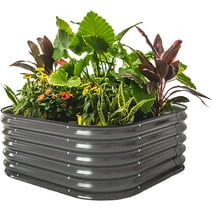Vego Garden Raised 17" Tall 4 in 1 Modular Metal Raised Gardening Beds Kit Metal Planter Box Modern Gray