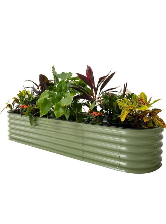 Vego Garden Raised Gardening Bed Kits 17" Tall 9 in 1 8ftx2ft Outdoor Metal Raised Planter Bed Olive Green