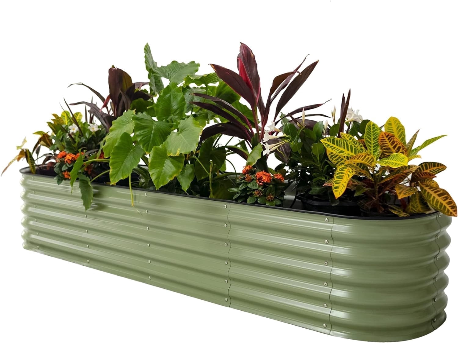 Vego Garden Raised Gardening Bed Kits 17" Tall 9 in 1 8ftx2ft Outdoor Metal Raised Soil Planter Bed Olive Green