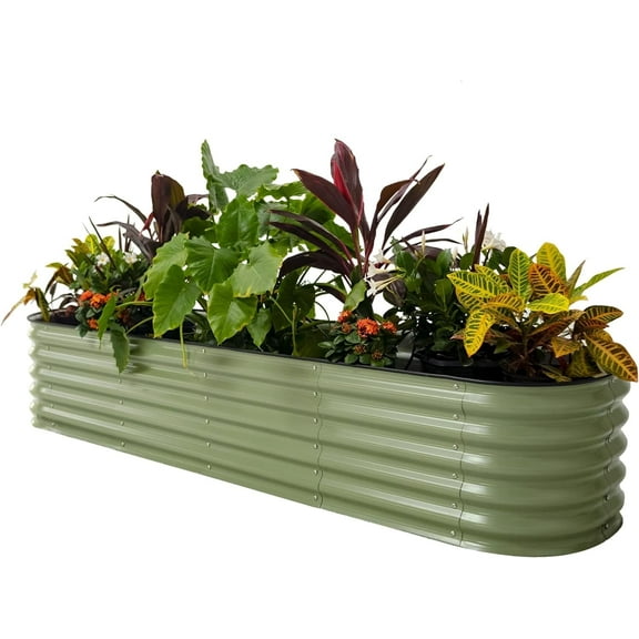 Vego Garden Raised Gardening Bed Kits 17" Tall 9 in 1 8ftx2ft Outdoor Metal Raised Soil Planter Bed Olive Green