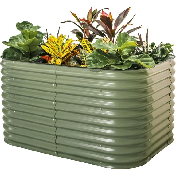 Vego Garden Raised Gardening Bed Kits 32" Extra Tall 6 in 1 3.5ftx5ft Modular Metal Planter Olive Green
