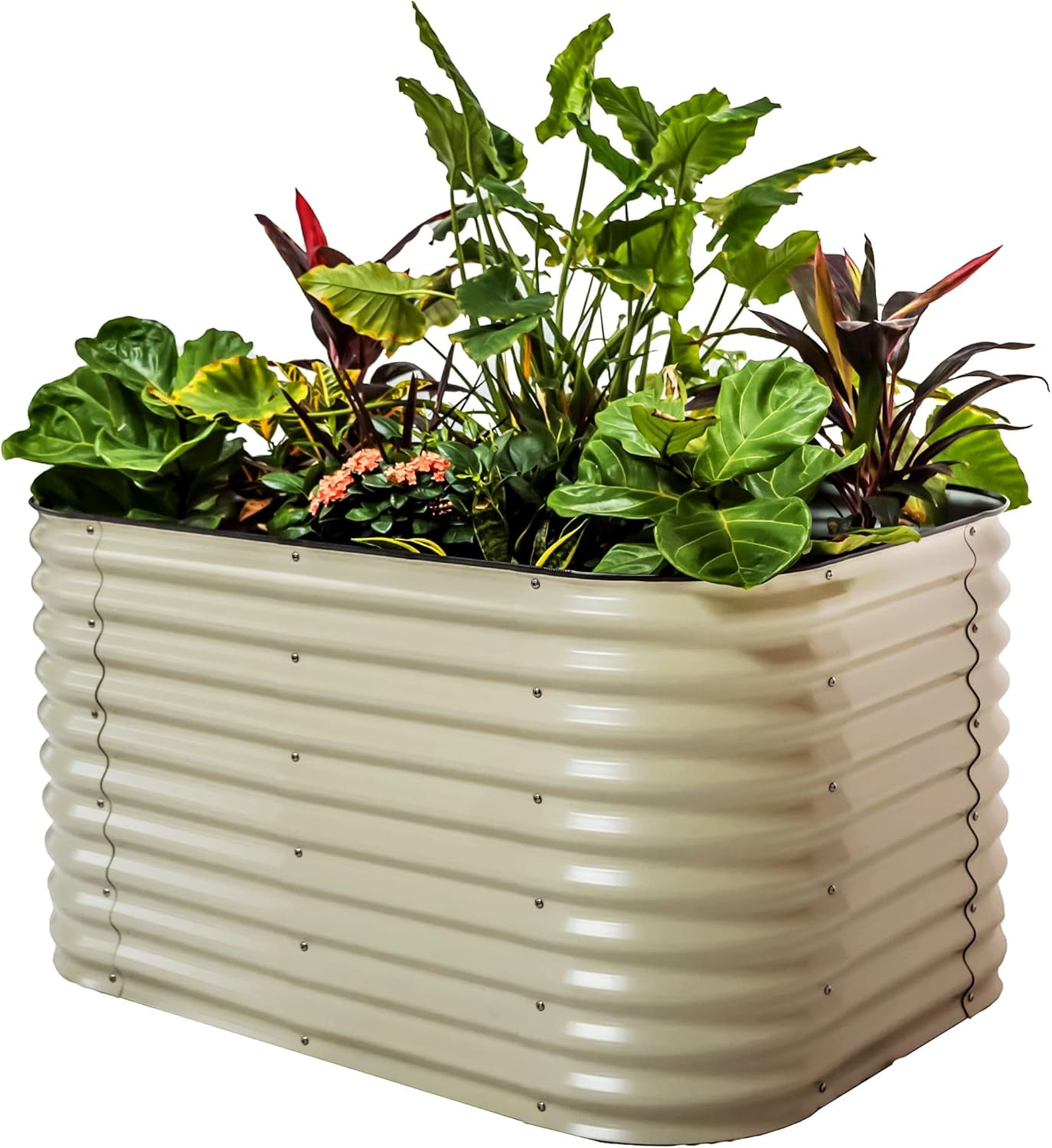 32" Tall Pearl White Metal Outdoor Raised Garden Bed