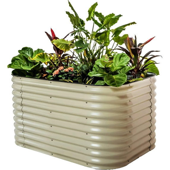 Vego Garden Raised Gardening Bed Kits 32" Extra Tall 6 in 1 3.5ftx5ft Modular Metal Planter Pearl White