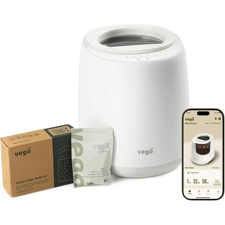 Vego Smart Kitchen Waste Composter, 4L Electric Composter for Kitchen 5 Modes Weight-Based Smart Compost Bin with App Odorless Auto-Cleaning Food Waste Compost Machine Indoor, White