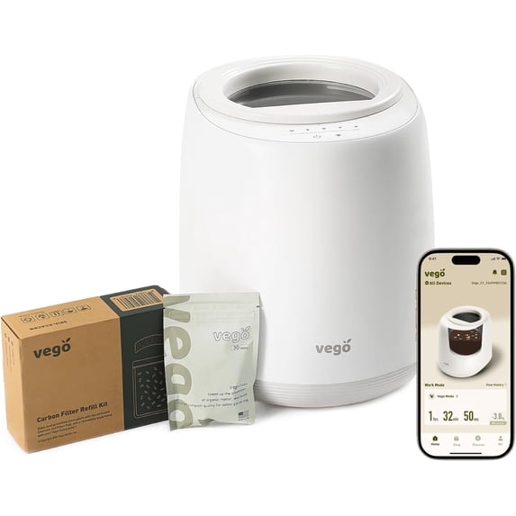 Vego Smart Kitchen Waste Composter, 4L Electric Composter for Kitchen 5 Modes Weight-Based Smart Compost Bin with App Odorless Auto-Cleaning Food Waste Compost Machine Indoor, White