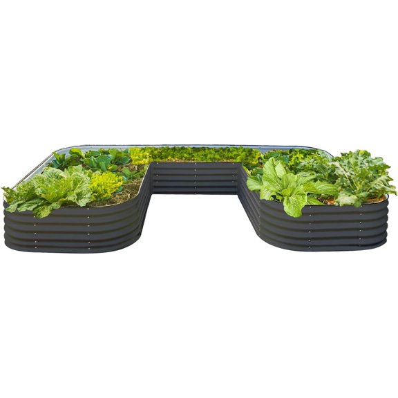 Vego garden 17" Tall U-Shape Raised Garden Bed Metal Planter Box for Vegetables Flowers Ground Jumbo Size