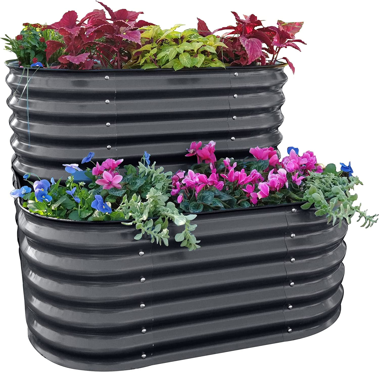 Modern Gray Cascading Metal Tiered Raised Garden Bed