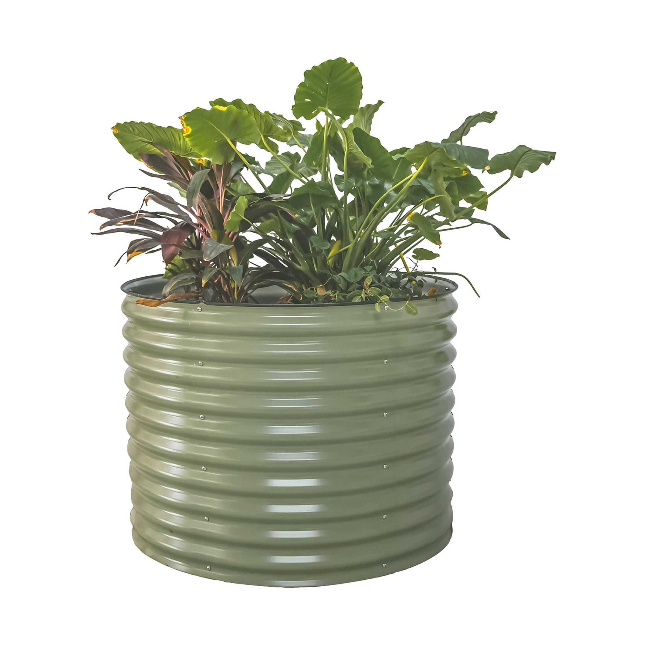 Olive Green 32" Tall Round Metal Outdoor Raised Garden Bed