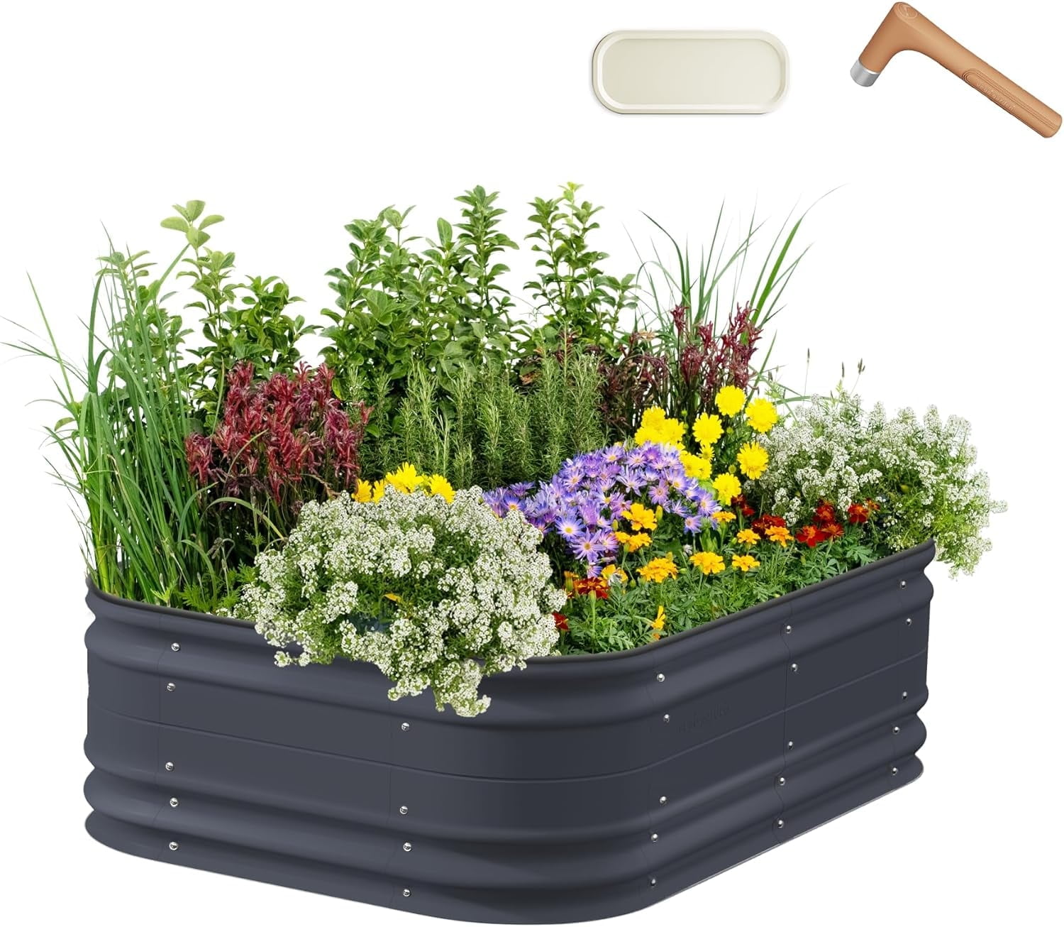 Modern Gray Tall Modular Metal Outdoor Raised Garden Bed