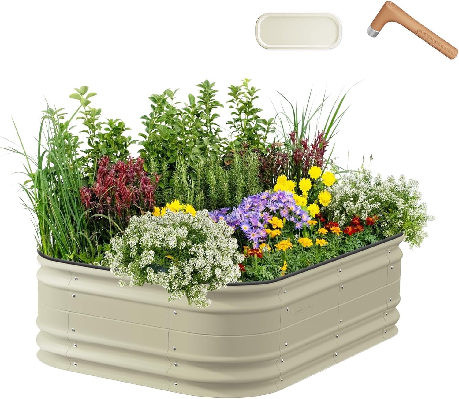 Pearl White 17" Tall Modular Metal Raised Garden Bed Kit