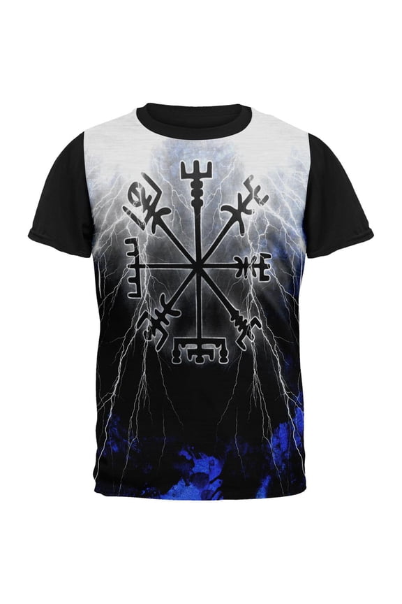 Vegvisir Nordic Viking Storm Compass All Over Mens Black Back T Shirt Multi MD