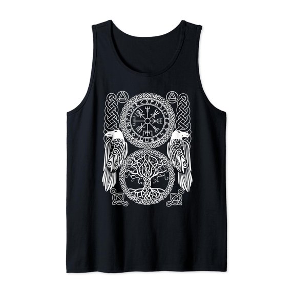 Vegvisir Viking Compass Raven Odins World Ash Tree Nordic Tank Top Size S-3XL