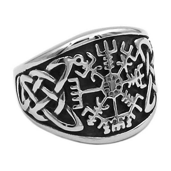 Vegvisir Viking Compass Ring Stainless Steel Norse Protection Rune Band