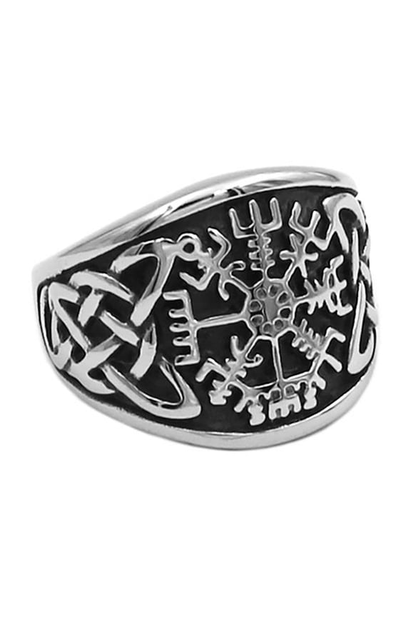 Vegvisir Viking Compass Ring Stainless Steel Norse Protection Rune Band