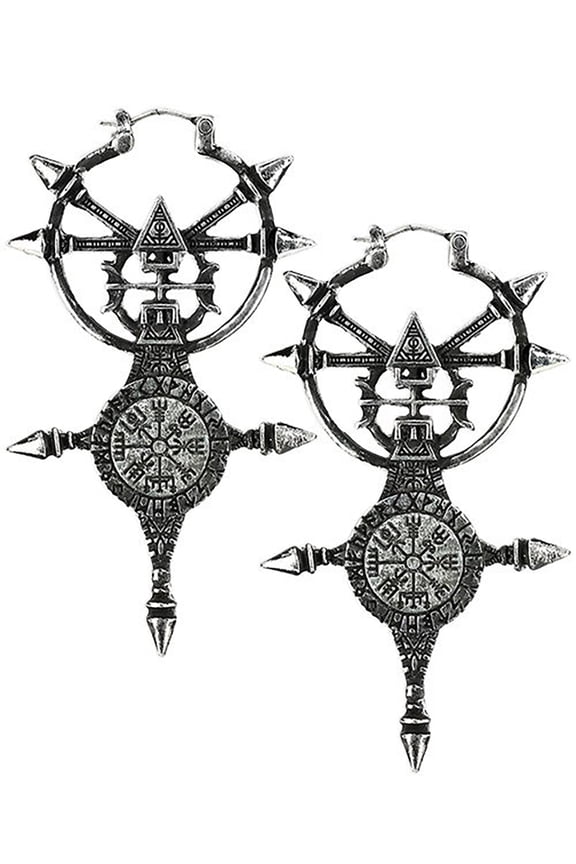 Vegvisir/Viking Compass Silver Tone Dangle Earrings
