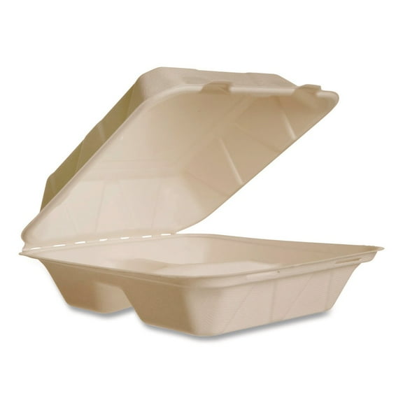 Vegware VW-HC83NFA 7.9 x 7.9 x 2.9 Nourish Molded 3-Compartment Compostable Fiber Takeout Containers - White (200/Carton)